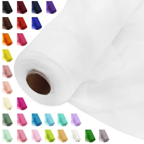 Ableme Deco 54" by 20 Yards White Tulle Fabric Rolls - Tutu Spool Bolt for DIY Wedding Decoration, Baby Shower Tutu Skirt, Gift Wrapping - Large Matte Tulle, Roll Packaging - Image 1