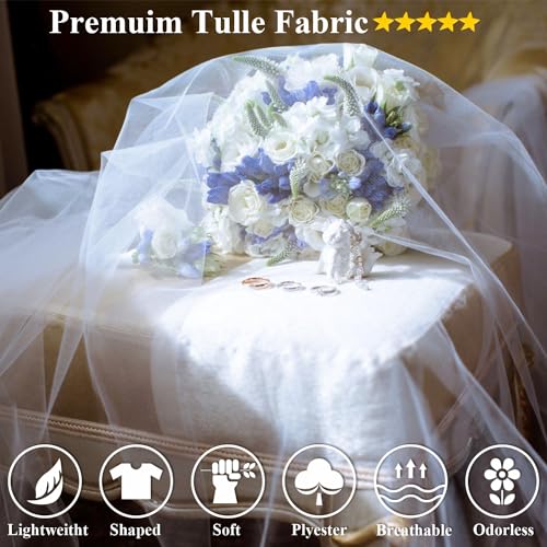 Ableme Deco 54" by 20 Yards White Tulle Fabric Rolls - Tutu Spool Bolt for DIY Wedding Decoration, Baby Shower Tutu Skirt, Gift Wrapping - Large Matte Tulle, Roll Packaging - Image 2