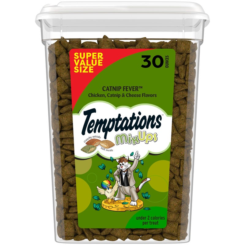 Temptations Cat Treats, Classic Crunchy and Soft Cat Treats, Catnip Fever Flavor, Catnip Treats, 30 oz. Tub - Image 1