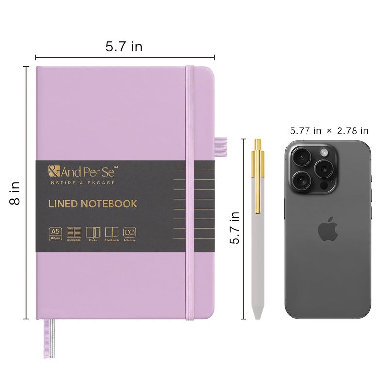 &And Per Se ⩓ Per Se Lined Journal and Pen Set, A5 Leather Hardcover Notebook with Pen & Stationary Set, 160 Pages 100GSM Thick Ruled Paper Journal for Business Work Writing (Purple) - Image 2