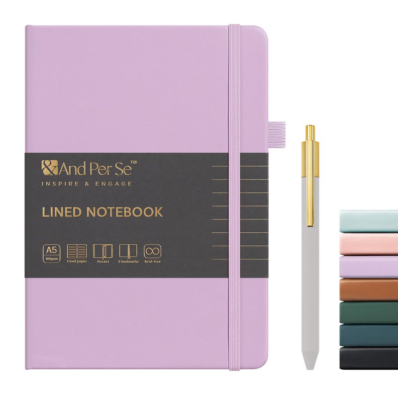 &And Per Se ⩓ Per Se Lined Journal and Pen Set, A5 Leather Hardcover Notebook with Pen & Stationary Set, 160 Pages 100GSM Thick Ruled Paper Journal for Business Work Writing (Purple) - Image 1