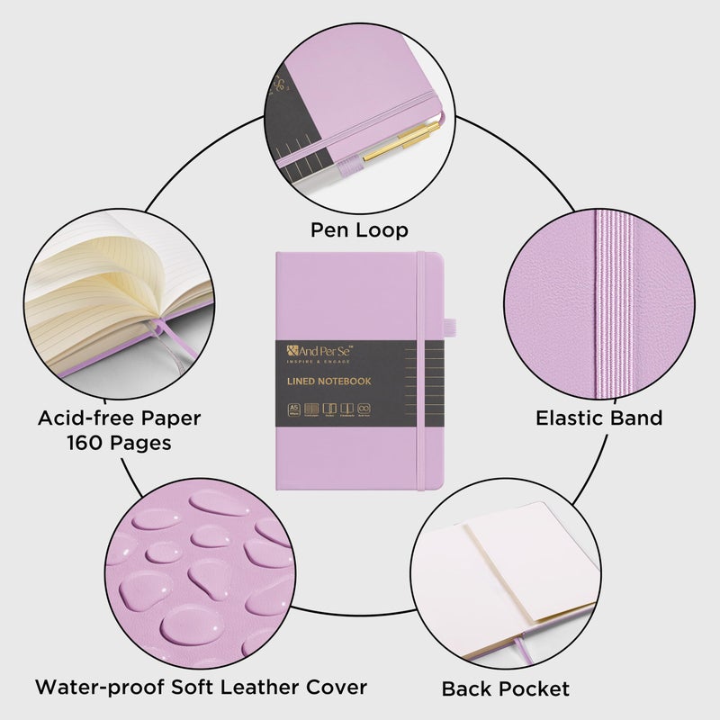 &And Per Se ⩓ Per Se Lined Journal and Pen Set, A5 Leather Hardcover Notebook with Pen & Stationary Set, 160 Pages 100GSM Thick Ruled Paper Journal for Business Work Writing (Purple) - Image 3