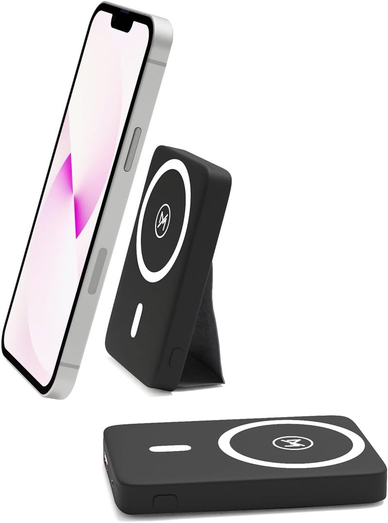 Max & Max 10000mAh Magnetic Power Bank with Wireless Charging and Foldable Stand - Black - Image 1