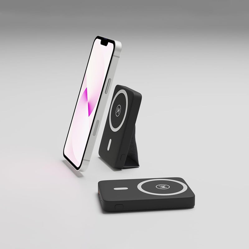 Max & Max 10000mAh Magnetic Power Bank with Wireless Charging and Foldable Stand - Black - Image 4