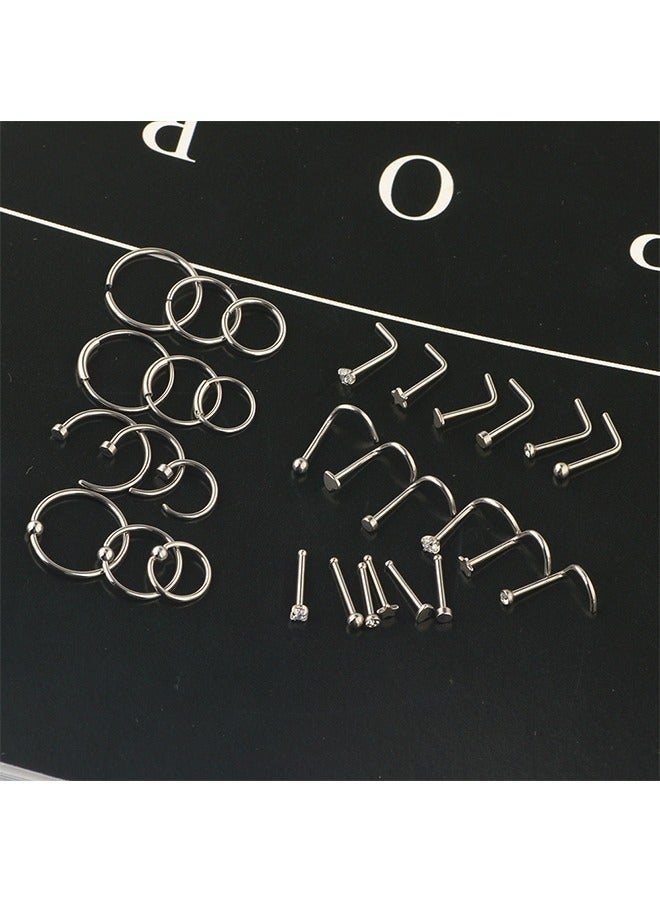 30 Pcs 20G Nose Rings For Women Nose Piercings Jewelry Gold Nose Rings Hoops Stainless Steel Nose Studs Screw For Women Men Silver - Image 4