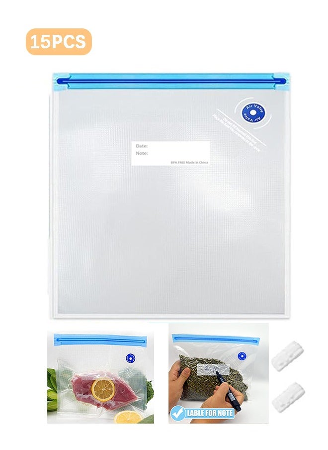 Generic - Food Vacuum Bags,BPA-free Reusable Vacuum-Sealed Bags to Keep Food Fresh,15 Pieces Vacuum Food Bag,2 Sealing Clips for Food Storage - Image 1