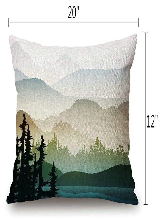 Solekla غطاء وسادة مزخرف 12x20 بوصة مع منظر طبيعي للجبال والأشجار - Image 2