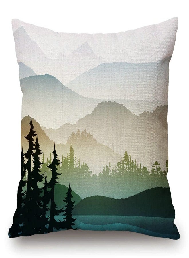 Solekla غطاء وسادة مزخرف 12x20 بوصة مع منظر طبيعي للجبال والأشجار - Image 1