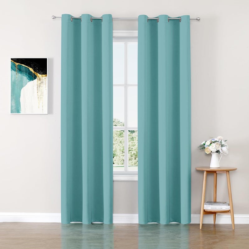ChrisDowa Blackout Curtains 84 inches Long for Bedroom - 2 Panels Set Grommet Thermal Insulated Room Darkening Curtains for Living Room (Aqua, 42 x 84 Inch) - Image 1