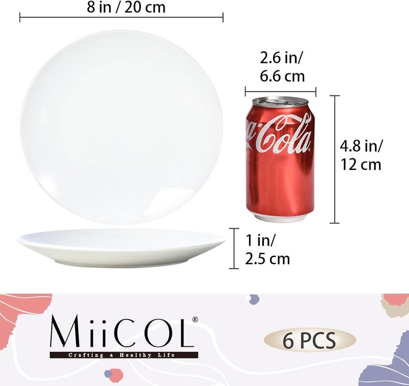 Miicol Ceramic Appetizer Plates Set of 6, White Dessert Plates 8 Inch, Small Dinner Plates, Modern Round Salad Plates, Porcelain Serving Dishes for Snack, Bread, Fruit, Microwave & Dishwasher Safe - Image 3