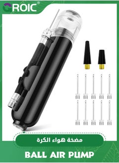 GROIC مضخات هواء محمولة للدراجات وكرة القدم، مضخات كرة السلة المحمولة مع الإبر، مضخات كرات الرياضات الشاطئية، معدات قابلة للنفخ مع فوهتين و10 إبر مضخة هواء للكرة الرياضية  - Image 1