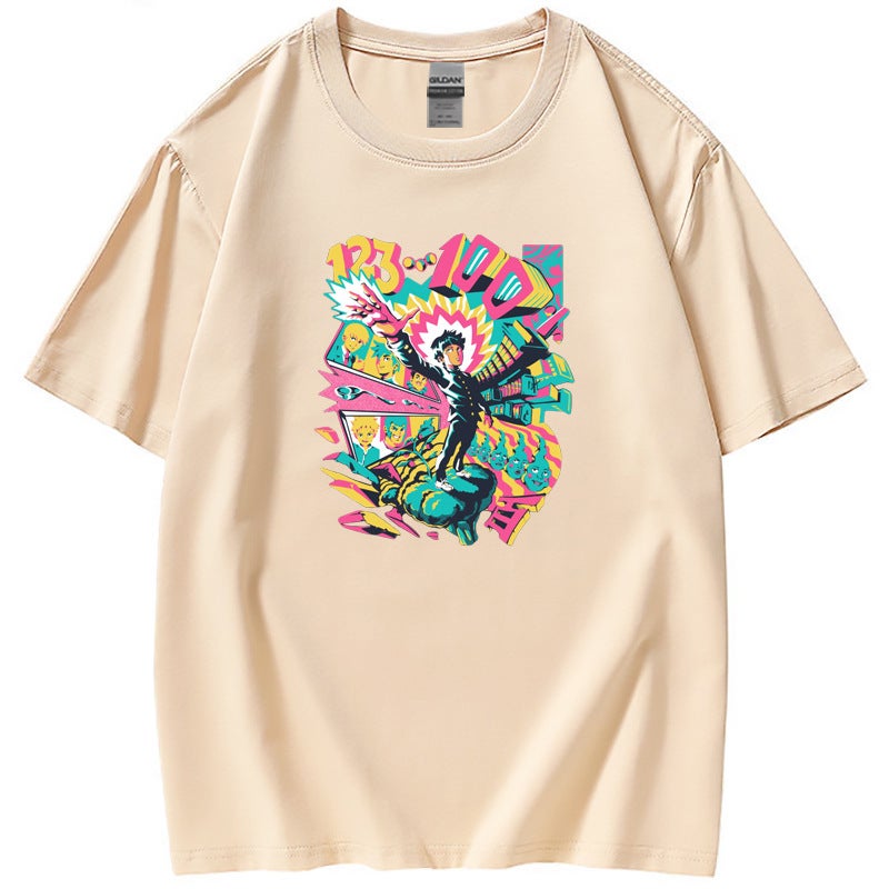 2022 cross-border New Mob Psycho 100 surrounding loose round neck short sleeve t-shirt women's T-shirt spot wide - Image 3