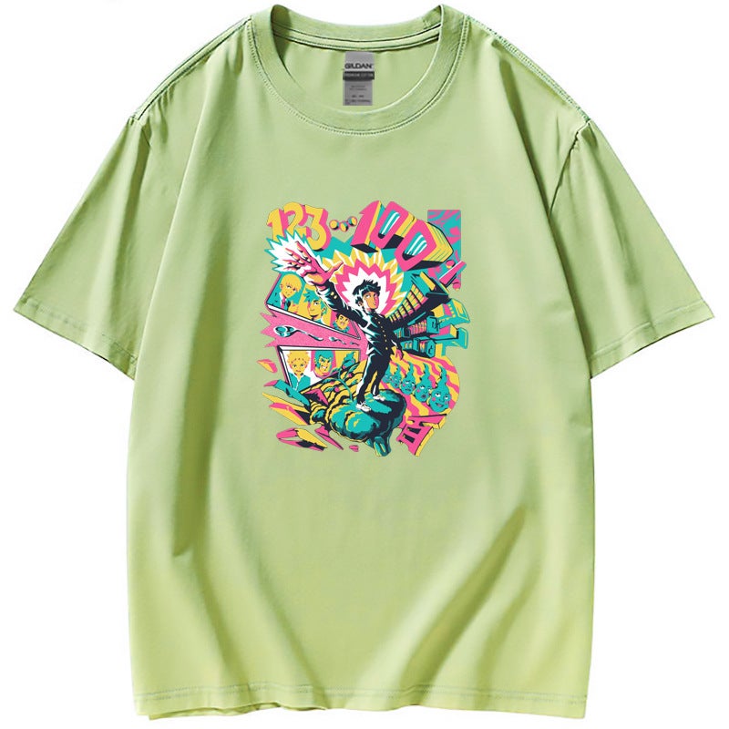 2022 cross-border New Mob Psycho 100 surrounding loose round neck short sleeve t-shirt women's T-shirt spot wide - Image 4