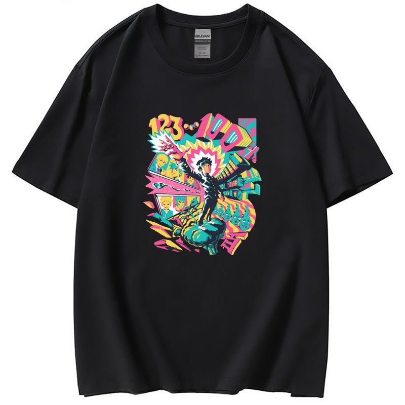 2022 cross-border New Mob Psycho 100 surrounding loose round neck short sleeve t-shirt women's T-shirt spot wide - Image 2