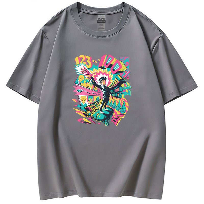 2022 cross-border New Mob Psycho 100 surrounding loose round neck short sleeve t-shirt women's T-shirt spot wide - Image 5