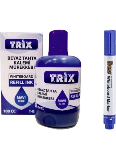 Refillable Whiteboard Pen and 100 ml Ink - Blue