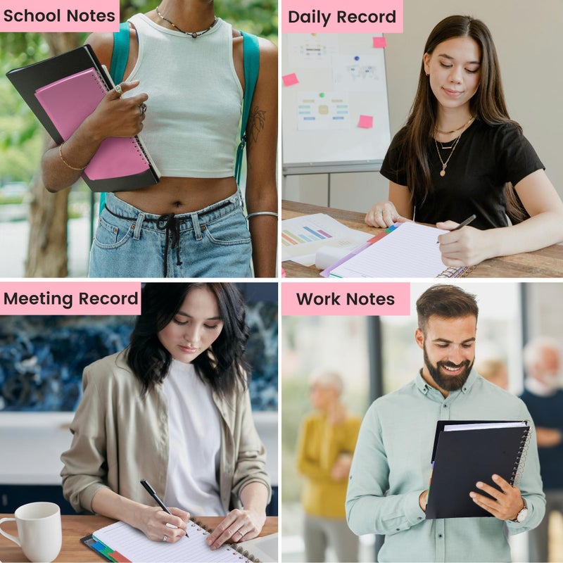 CAGIE Spiral Journal Notebooks for Work with Removable Dividers Tabs, A5 Small 5 Subject College Ruled Notebook, Pink Journaling Notebooks for Women Men with Plastic Cover, Pink - Image 2