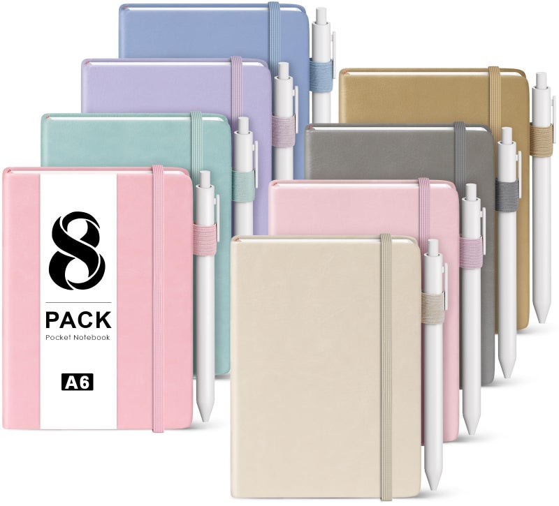 Oucaru Pocket Small Notebook Journals, 8 Pack (8 Pastel Color) Mini Notebook 3.7x5.7 Journaling Notebooks for Women Men, A6 Hardcover Lined Note Pads with Pens for Work, Business, Travel Journal, Office Supplies - Image 1