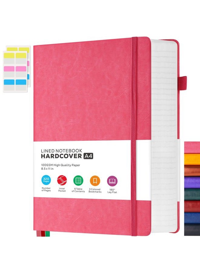 FOCUS DAY Bullet Lined Journal Notebook for Women/Men Writing Work, 320 Pages A4 Large Notebook notepads 8.5 x 11 for Note Taking, Hardcover Leather Journal, 100Gsm Thick Paper, Pink - Image 1