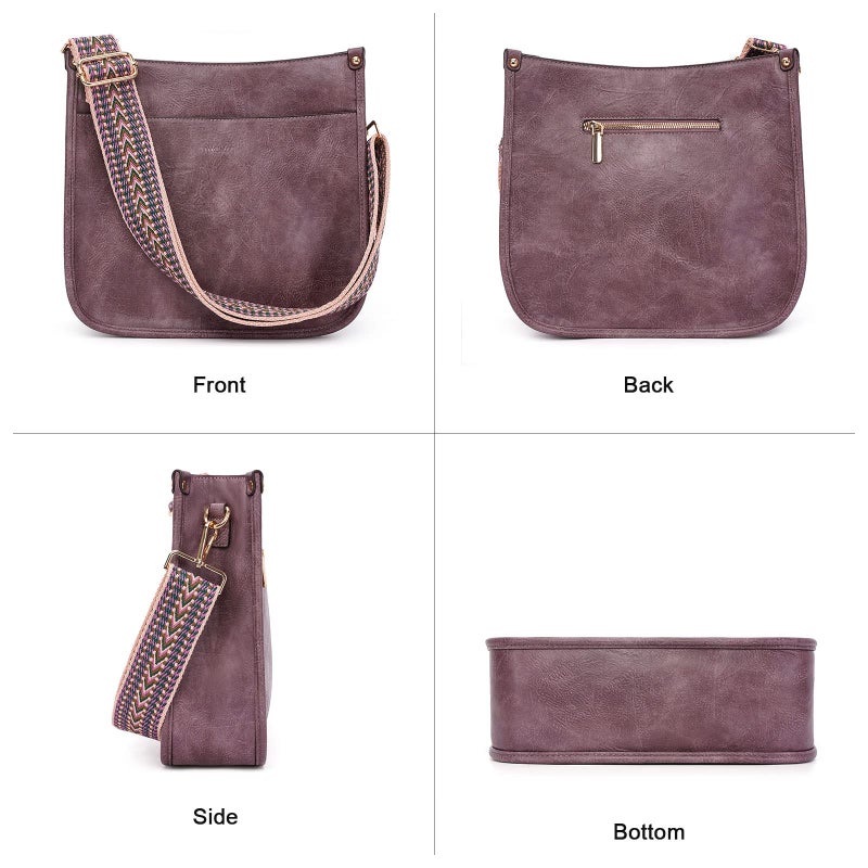 HKCLUF Crossbody Bags for Women Trendy Vegan Leather Hobo Handbags With 2pcs Adjustable Guitar Strap Crossbody Purse For Women(Purple) - Image 3