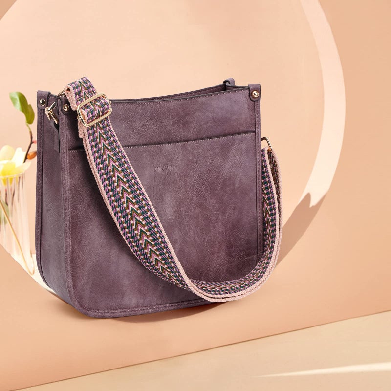 HKCLUF Crossbody Bags for Women Trendy Vegan Leather Hobo Handbags With 2pcs Adjustable Guitar Strap Crossbody Purse For Women(Purple) - Image 2