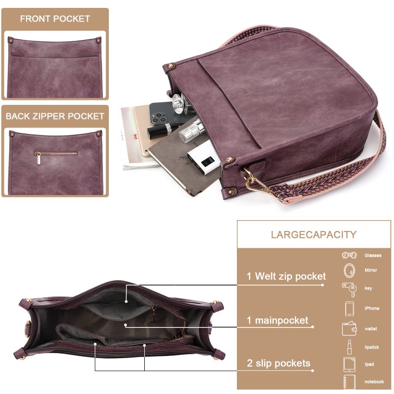 HKCLUF Crossbody Bags for Women Trendy Vegan Leather Hobo Handbags With 2pcs Adjustable Guitar Strap Crossbody Purse For Women(Purple) - Image 4