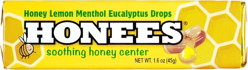 Honees Filled Honey Lemon Cough Drops Filled with Honey Menthol Lemon and Eucalyptus Nothing Artificial Natural Sore Throat Lozenges NonGMO Gluten Free 6 Pack 54 Drops - Image 1