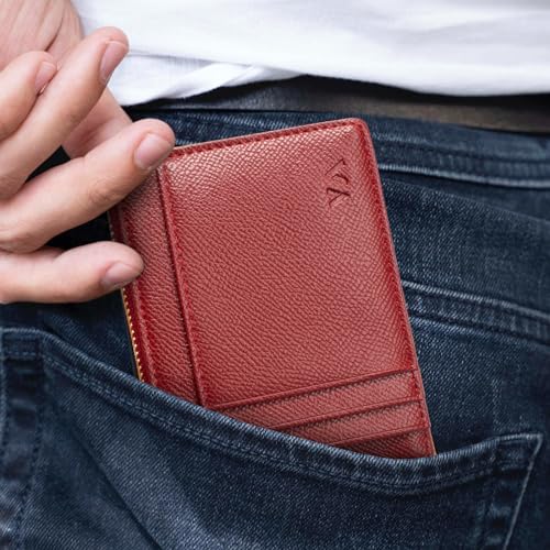 Valentoria Minimalist Small Leather Card Holder Pocket Wallet Womens Coin Purse Handbag (Red) - Image 5