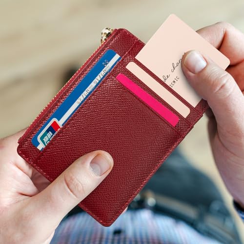 Valentoria Minimalist Small Leather Card Holder Pocket Wallet Womens Coin Purse Handbag (Red) - Image 4