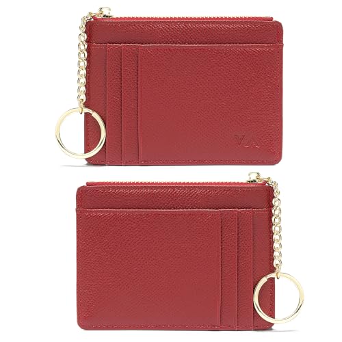 Valentoria Minimalist Small Leather Card Holder Pocket Wallet Womens Coin Purse Handbag (Red) - Image 1