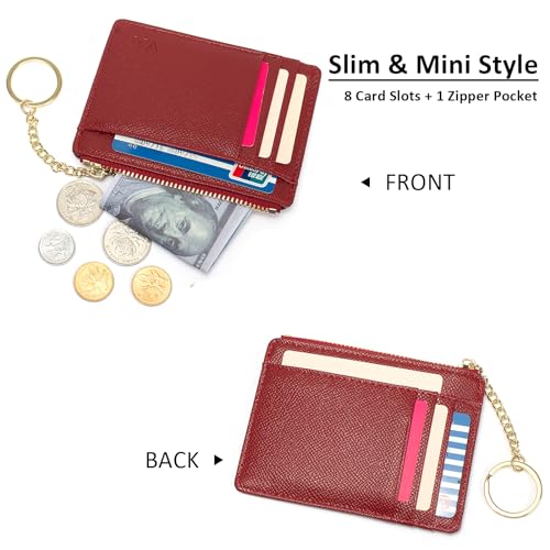 Valentoria Minimalist Small Leather Card Holder Pocket Wallet Womens Coin Purse Handbag (Red) - Image 2