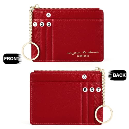 Valentoria Minimalist Small Leather Card Holder Pocket Wallet Womens Coin Purse Handbag (Red) - Image 3