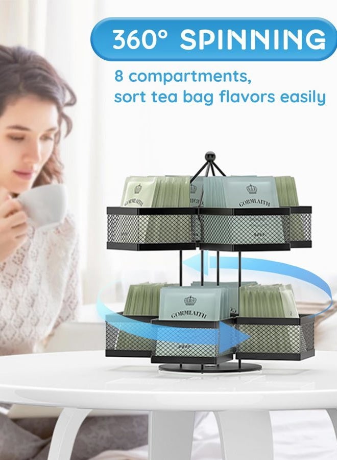 VOGWOLTH Tea Bag Organizer, Spinning Carousel 96 Teabags Container, Lazy Susan Coffee Creamer Sweetener Tea Caddy for Kitchen Counter Cabinet Pantry Shelf Organizer - Image 2
