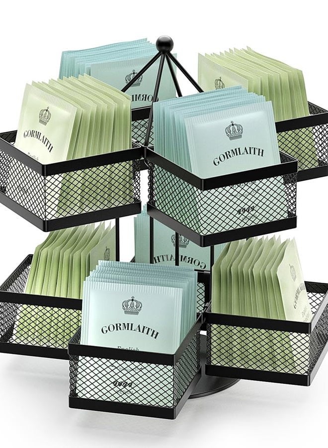VOGWOLTH Tea Bag Organizer, Spinning Carousel 96 Teabags Container, Lazy Susan Coffee Creamer Sweetener Tea Caddy for Kitchen Counter Cabinet Pantry Shelf Organizer - Image 1