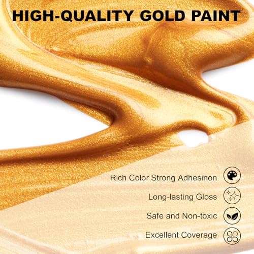 Melispapa 300ml Gold Metallic Acrylic Paint, Non Toxic Waterproof Gold Metallic Acrylic Paint for Fabric, Leather, Ceramic, Canvas, Rocks, Metal, Plastic, Glass - Image 3