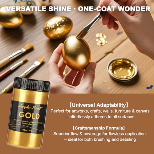 Melispapa 300ml Gold Metallic Acrylic Paint, Non Toxic Waterproof Gold Metallic Acrylic Paint for Fabric, Leather, Ceramic, Canvas, Rocks, Metal, Plastic, Glass - Image 5