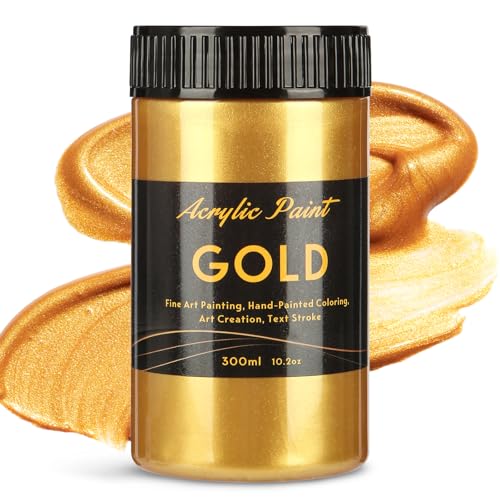 Melispapa 300ml Gold Metallic Acrylic Paint, Non Toxic Waterproof Gold Metallic Acrylic Paint for Fabric, Leather, Ceramic, Canvas, Rocks, Metal, Plastic, Glass - Image 1