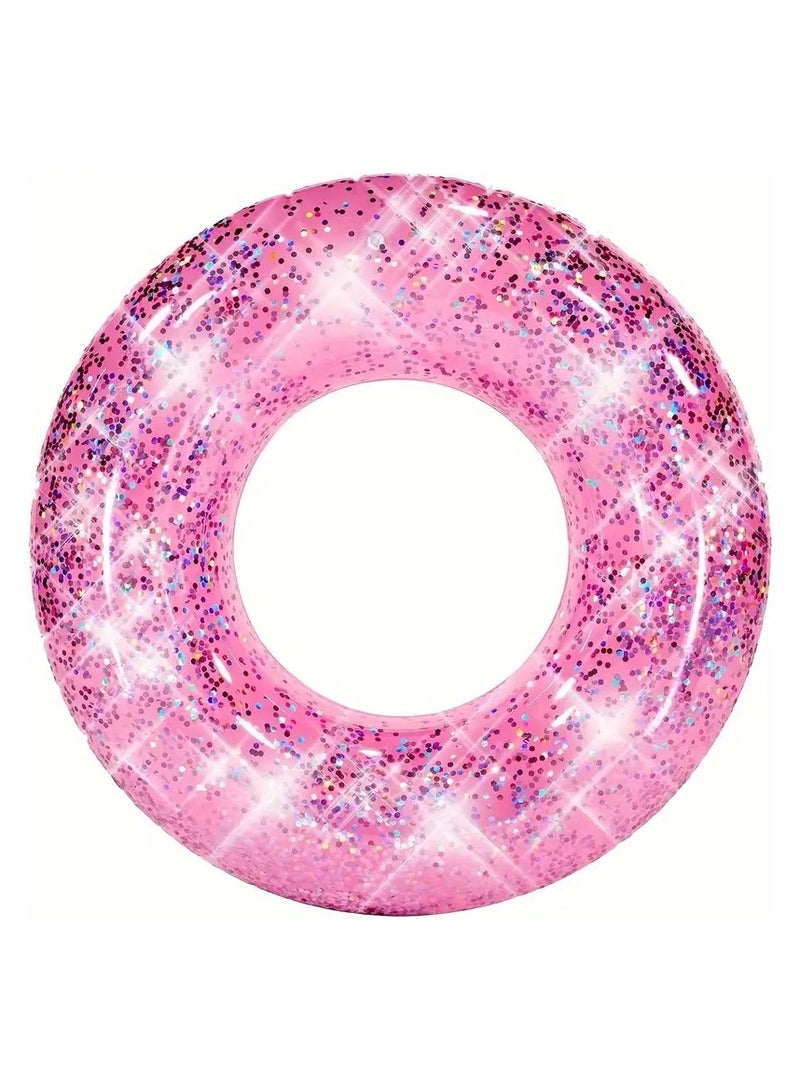 Goolsky 1pc Shiny Pink Swim Ring For The Pool, Beach, Or Lake This Inflatable Swim Tube Is Filled With Glitter, Perfect For Adults To Float Around In The Pool(90#) - Image 1