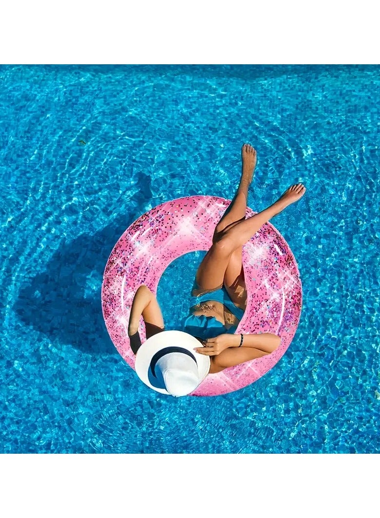 Goolsky 1pc Shiny Pink Swim Ring For The Pool, Beach, Or Lake This Inflatable Swim Tube Is Filled With Glitter, Perfect For Adults To Float Around In The Pool(90#) - Image 2