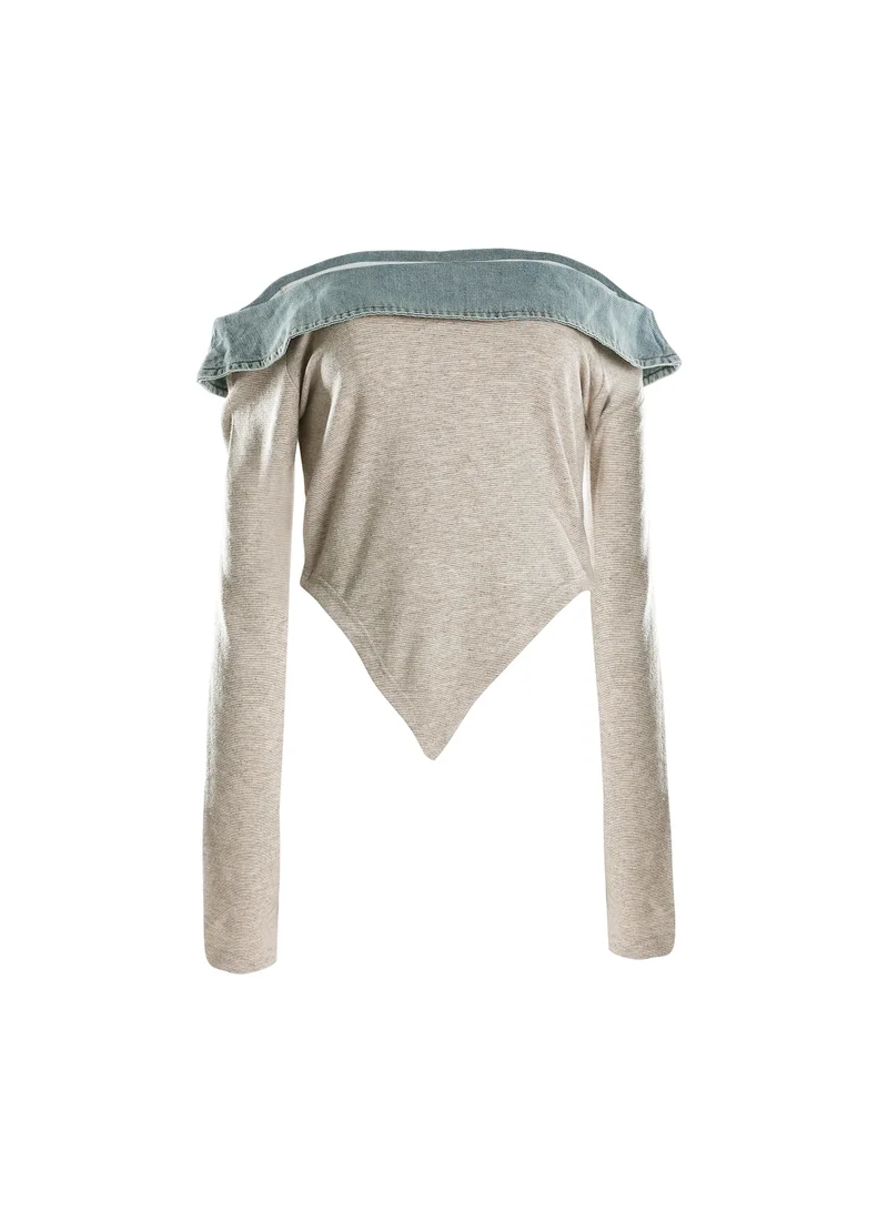 London Rag Off Shoulder Denim Paneling Top