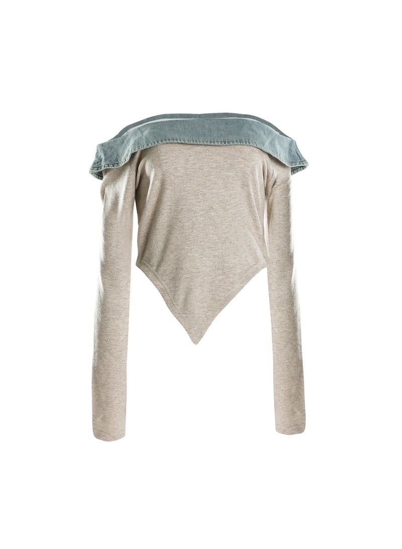 London Rag Off Shoulder Denim Paneling Top - Image 5
