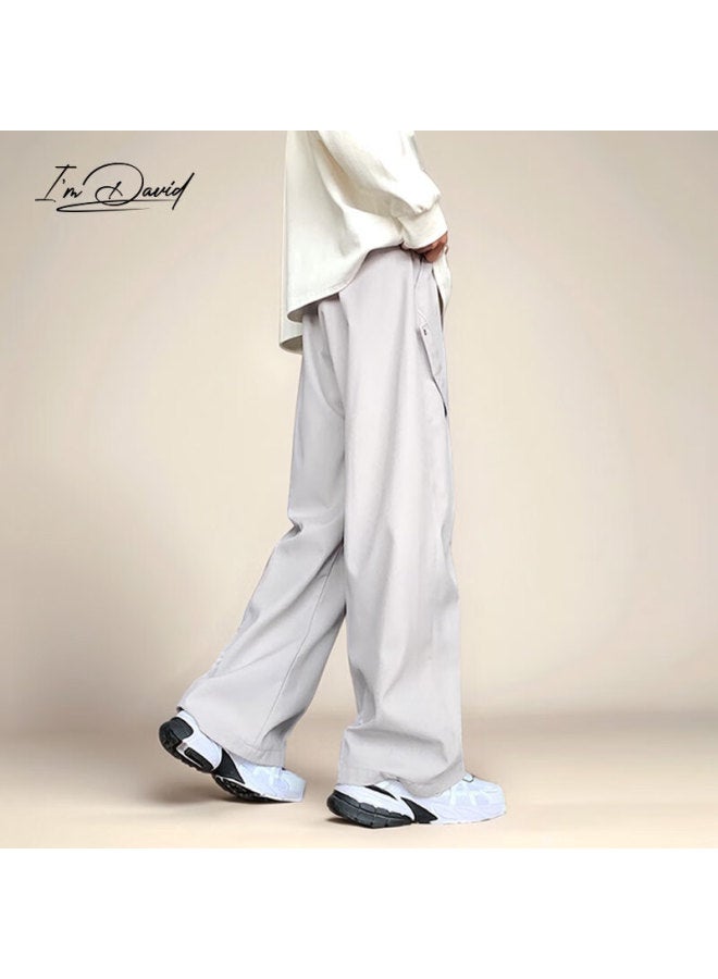I'm David Straight-leg Cargo Pants For Men Retro Simple Solid Color Loose Wide-leg Casual American Versatile Trousers - Image 4