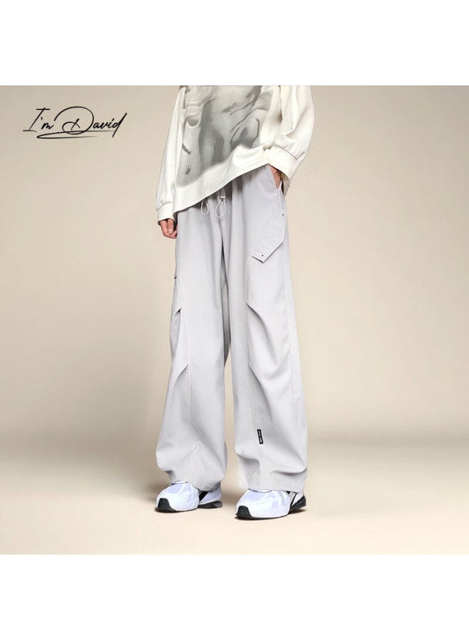 I'm David Straight-leg Cargo Pants For Men Retro Simple Solid Color Loose Wide-leg Casual American Versatile Trousers - Image 3