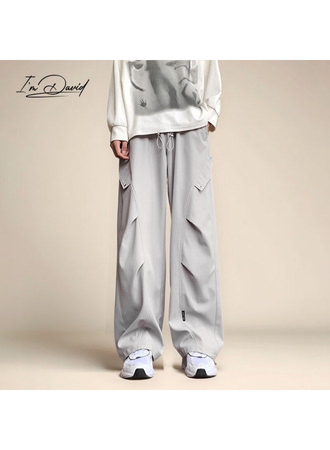 I'm David Straight-leg Cargo Pants For Men Retro Simple Solid Color Loose Wide-leg Casual American Versatile Trousers - Image 2