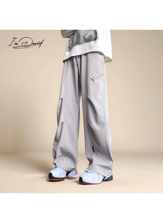I'm David Straight-leg Cargo Pants For Men Retro Simple Solid Color Loose Wide-leg Casual American Versatile Trousers - Image 1