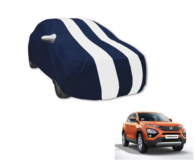 Auto Hub Car Cover Compatible with Tata Harrier (Model : 2018-Till Date) with Mirror Pocket, Water Resistant, Triple Stitched, Harrier Car Cover- Navy-White - Image 1