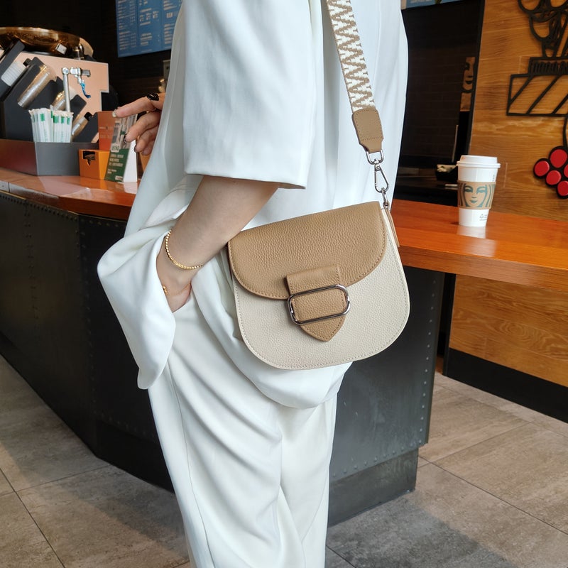 2023 New Saddle Bag Contrast Shoulder Messenger Bag Top Layer Cowhide High Sense Small Square Bag Supply - Image 2