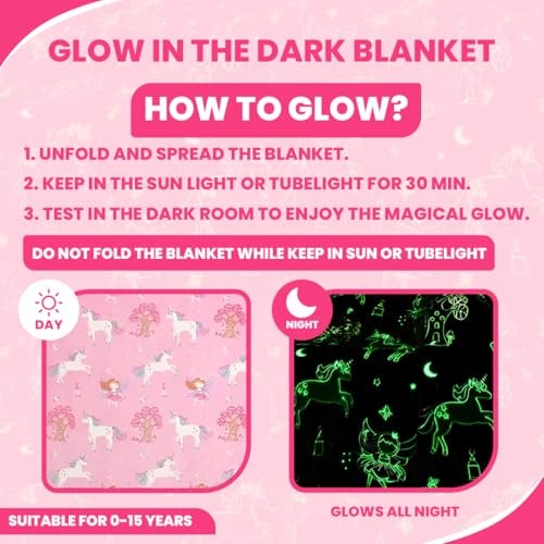 TONY STARK ULTRAAGLOW Glow in The Dark Blanket for Kids (0-15 Years, 200x152 Cm) Soft Flannel Fleece Throw, Cozy & Warm All-Season Radium Blanket for Boys & Girls – (Fairy & Unicorns) - Image 2