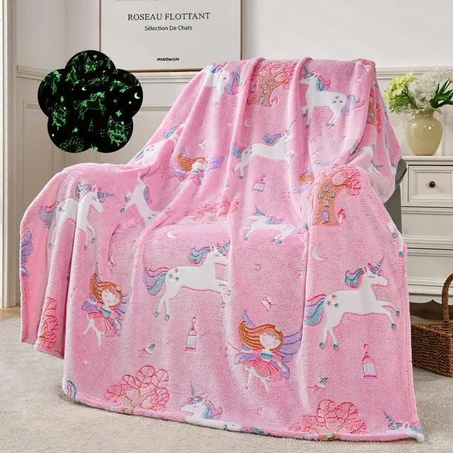 TONY STARK ULTRAAGLOW Glow in The Dark Blanket for Kids (0-15 Years, 200x152 Cm) Soft Flannel Fleece Throw, Cozy & Warm All-Season Radium Blanket for Boys & Girls – (Fairy & Unicorns) - Image 1