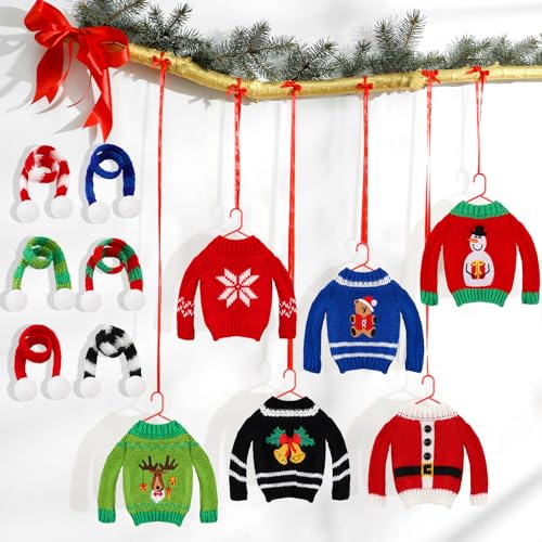 Meanplan 12 Pcs Christmas Doll Clothes Accessories Set Sweater Christmas Doll Scarf Elk Snowflake Xmas Tree Print Small Sweater Knitted Clothing OutfitSnowflake - Image 1